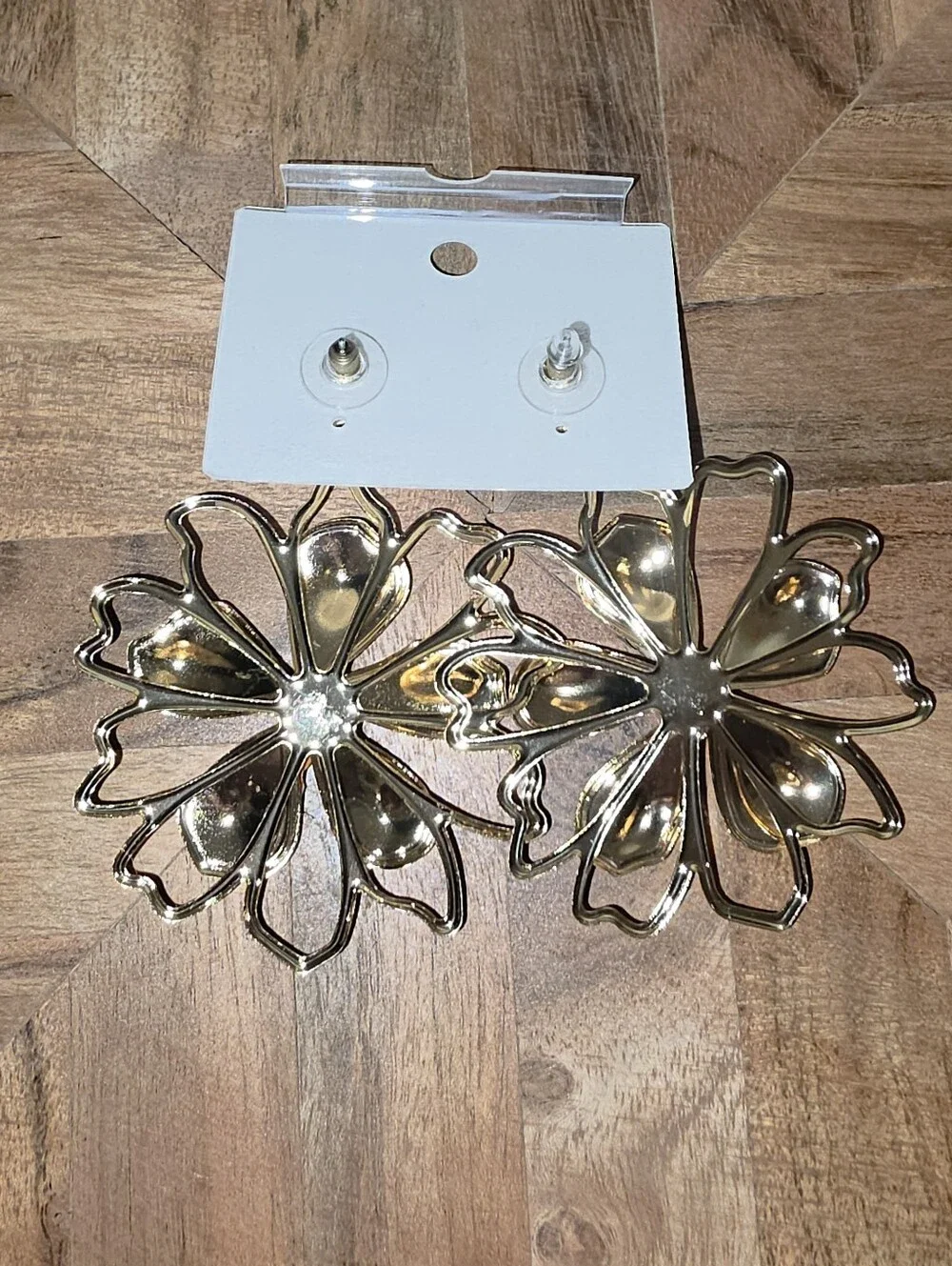 Floral Rafia With Gold-Tone Metal Accents, Drop Earrings, Orange, NWT